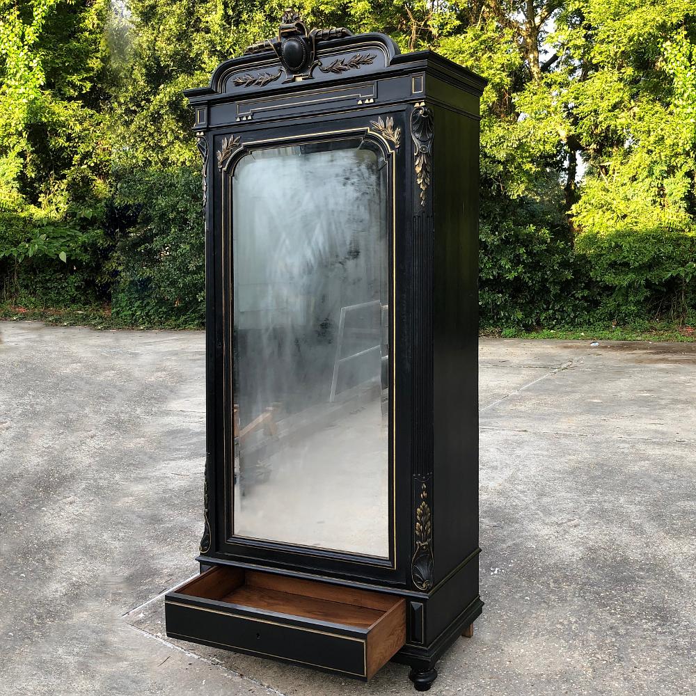 Hand-Carved 19th Century French Napoleon III Ebonized Armoire