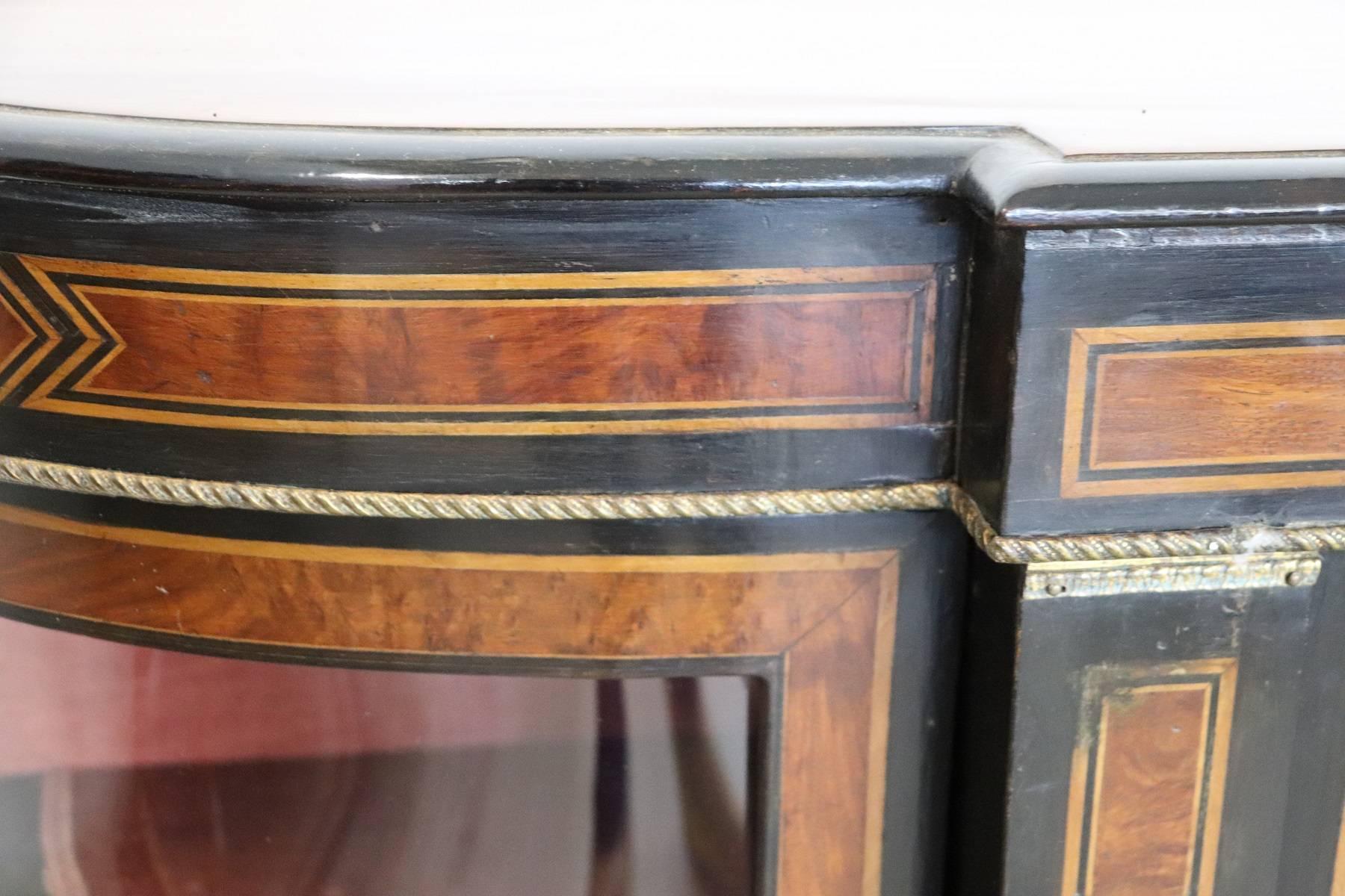 Italian 19th Century French Napoleon III Ebonized Inlay Wood Cabinet with Vetrine