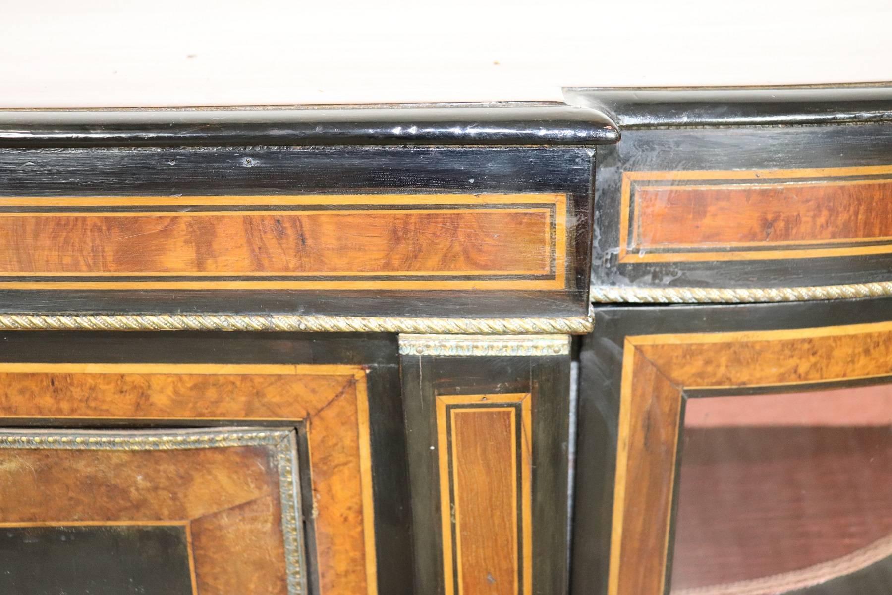 Mid-19th Century 19th Century French Napoleon III Ebonized Inlay Wood Cabinet with Vetrine