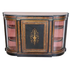 19th Century French Napoleon III Ebonized Inlay Wood Cabinet with Vetrine