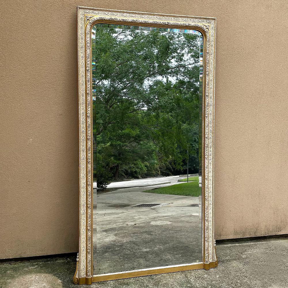 Beveled 19th Century French Napoleon III Embossed & Gilded Mirror For Sale