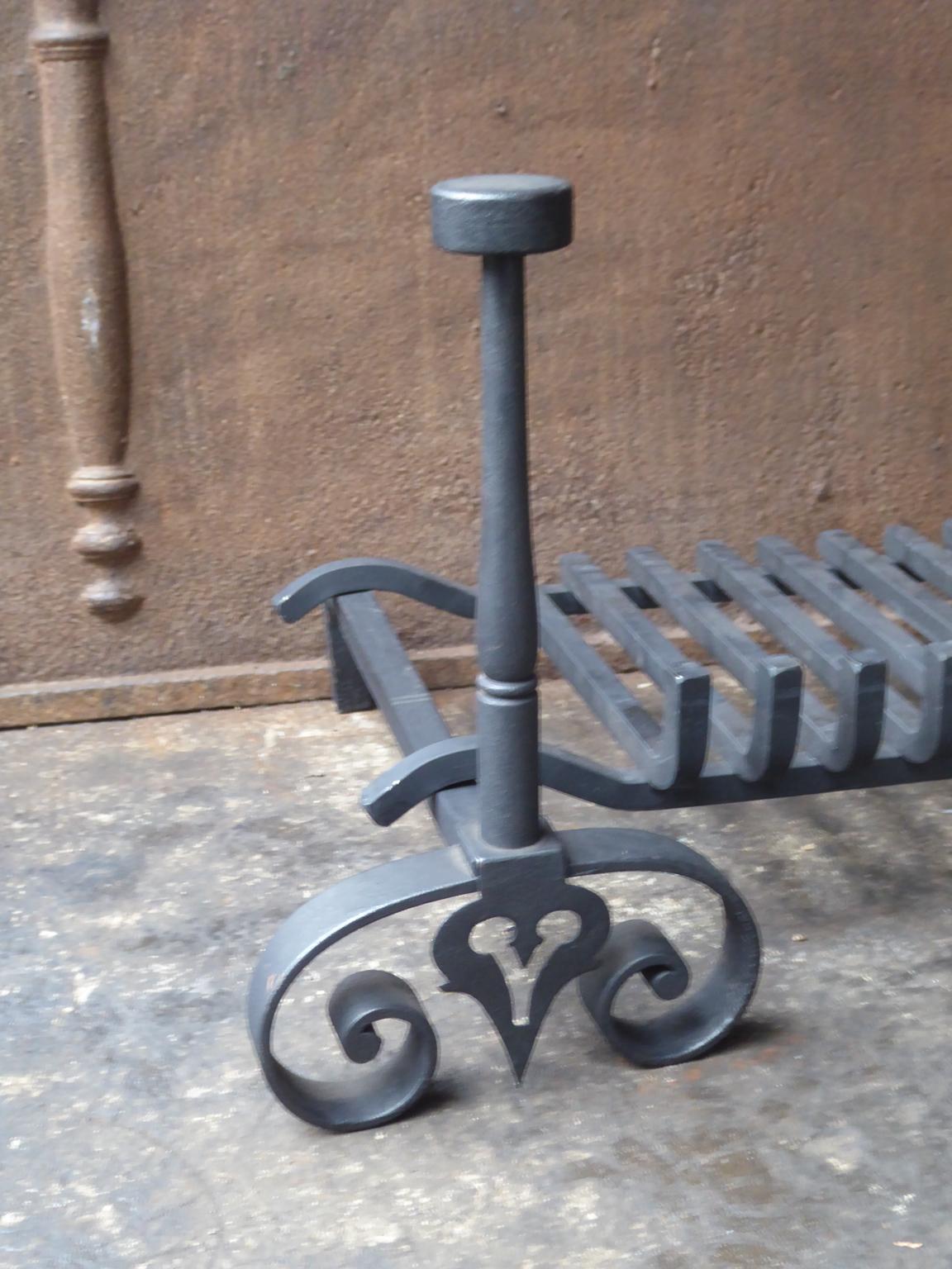 Wrought Iron 19th Century French Napoleon III Fire Grate, Fireplace Grate