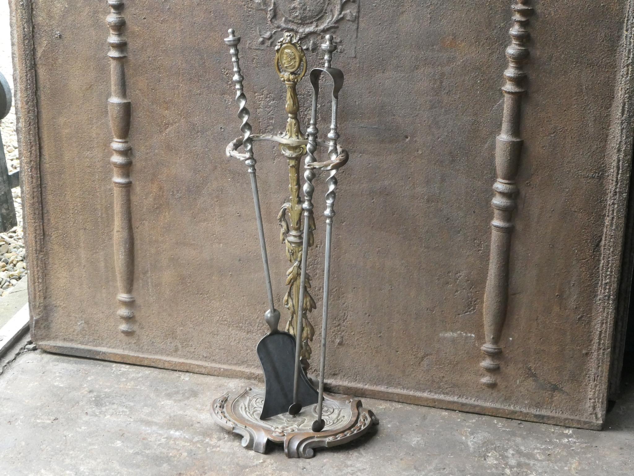 Brass 19th Century French Napoleon III Fireplace Toolset For Sale