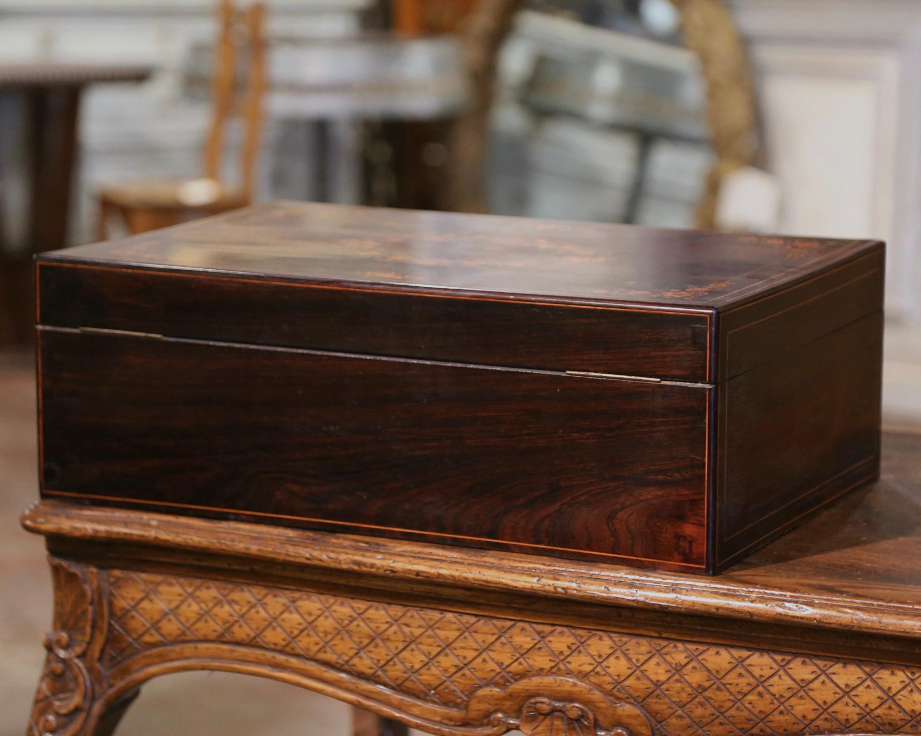 19th Century French Napoleon III Floral Inlaid Rosewood Decorative Jewelry Box For Sale 7