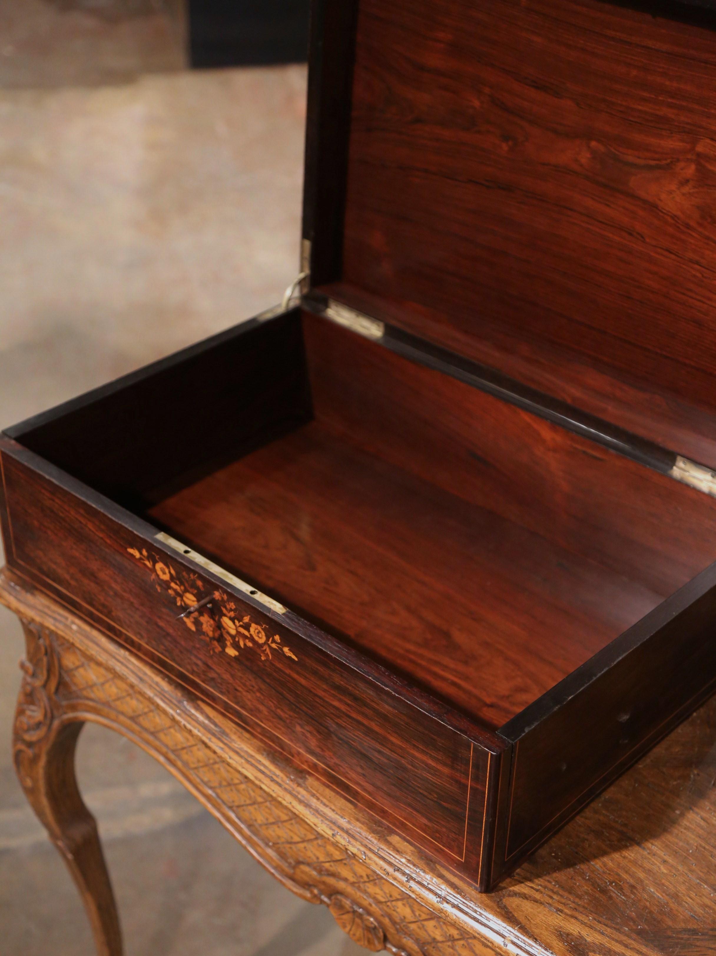 19th Century French Napoleon III Floral Inlaid Rosewood Decorative Jewelry Box For Sale 4