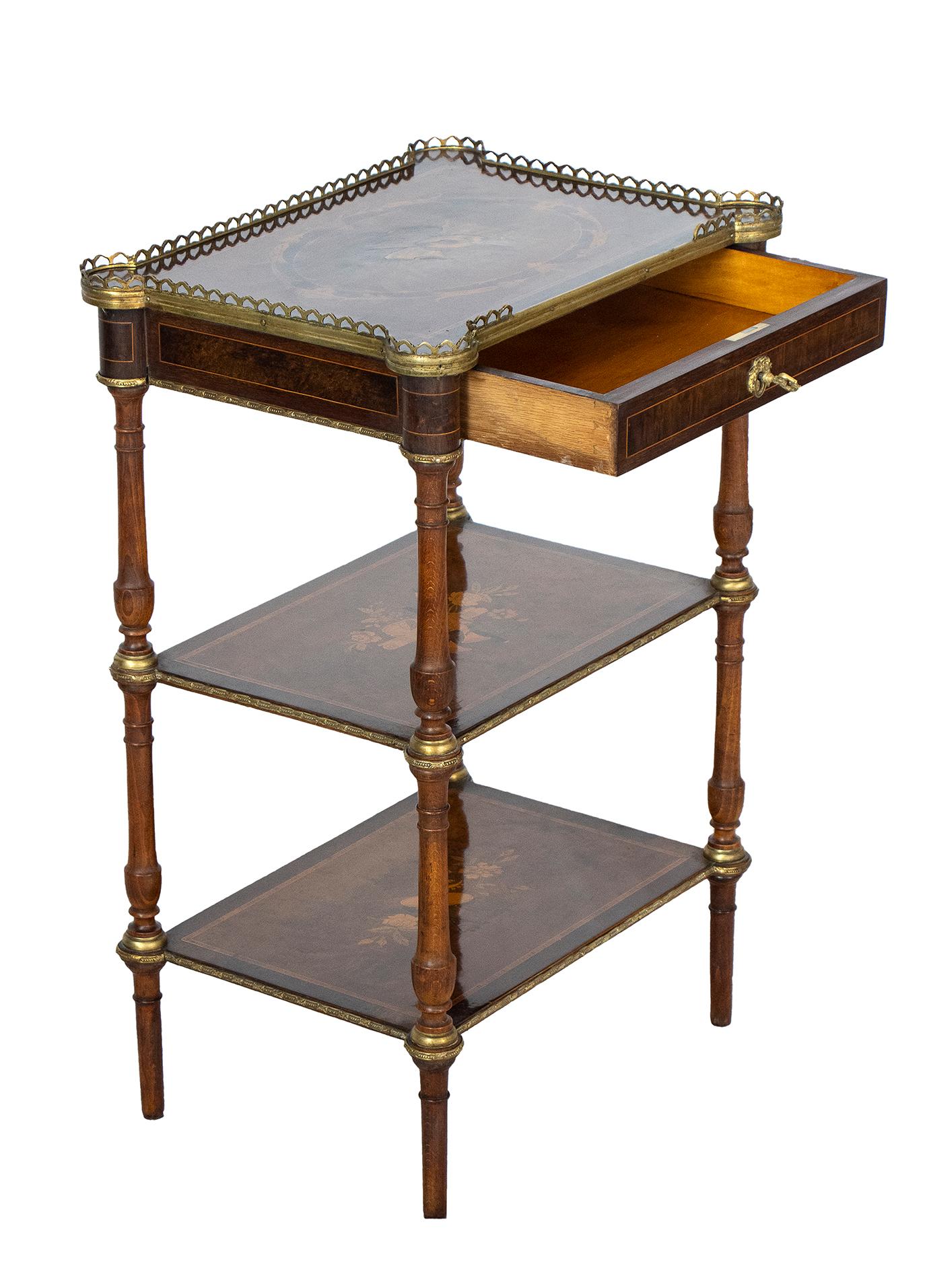 Mid-19th Century 19th Century French Napoleon III° Fruitwood Inlay Etagere  Side Table 
