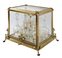 19th Century French Napoleon III Gilded Bronze and Glass Liqueur Cave Box