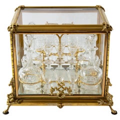 19th Century French Napoleon III Gilded Bronze and Glass Liqueur Cave Box