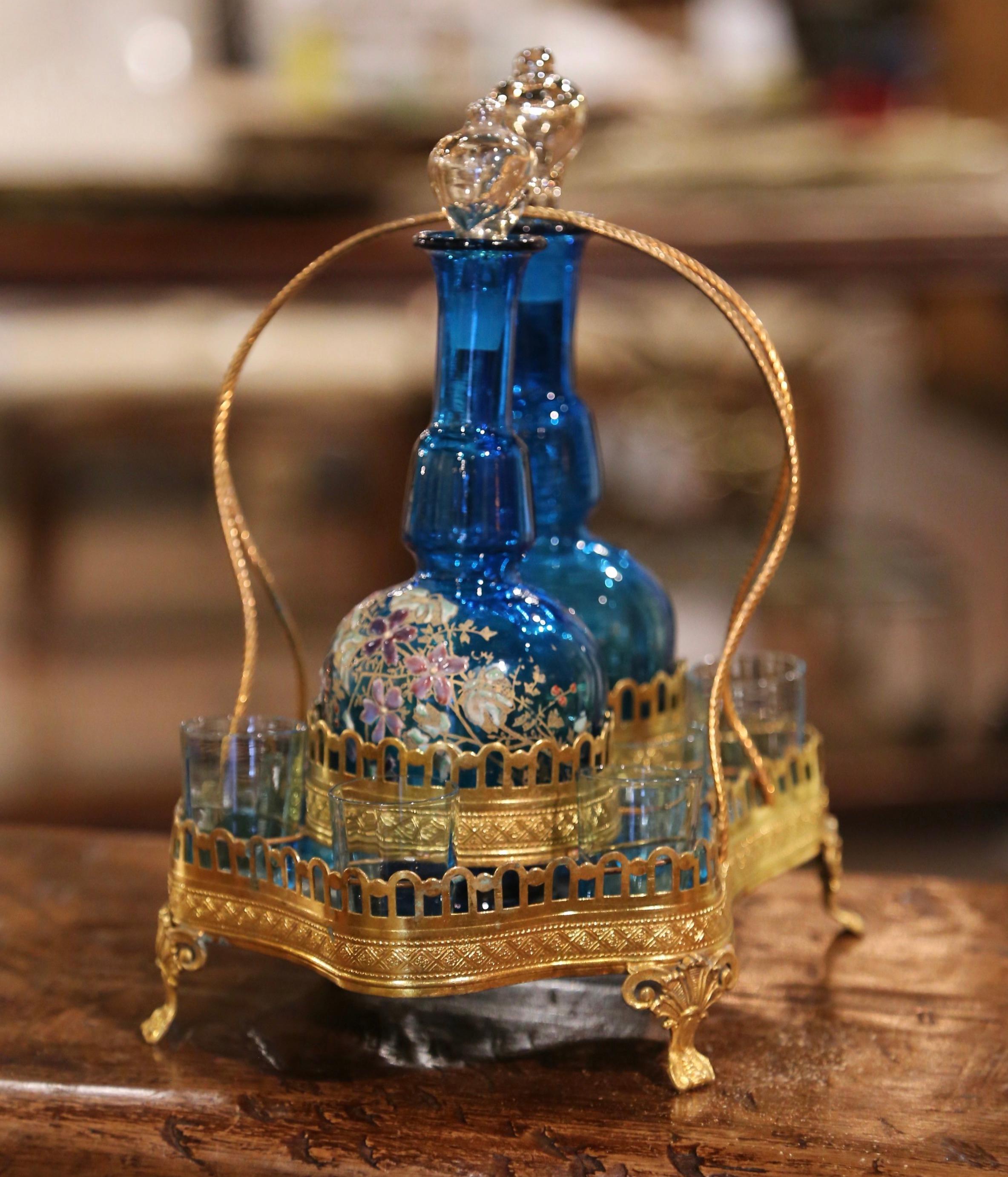 19. Jahrhundert Französisch Napoleon III. vergoldetes Messing und Glas Komplett „Cave a Liqueur“ im Angebot 1