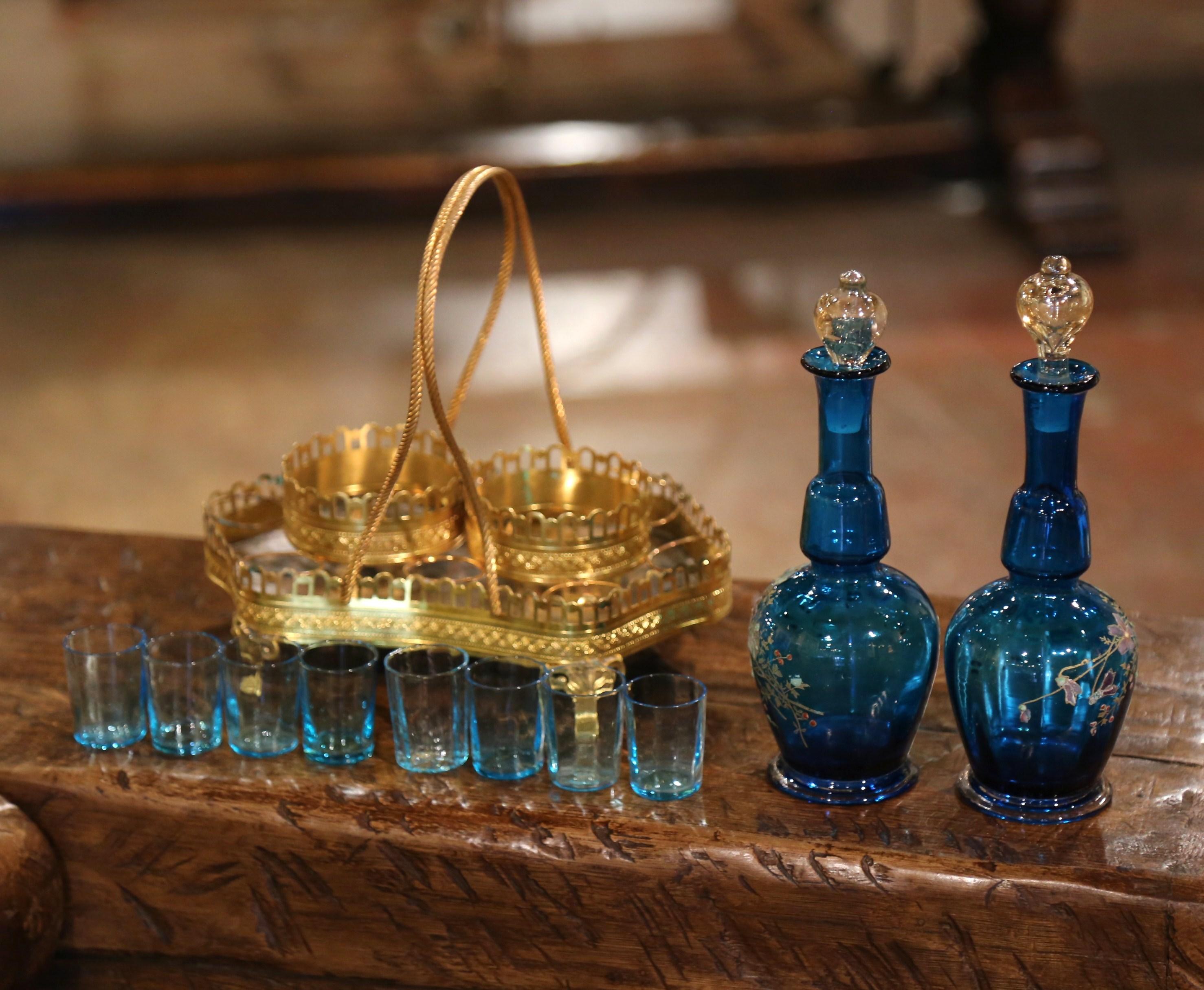19. Jahrhundert Französisch Napoleon III. vergoldetes Messing und Glas Komplett „Cave a Liqueur“ im Angebot 2