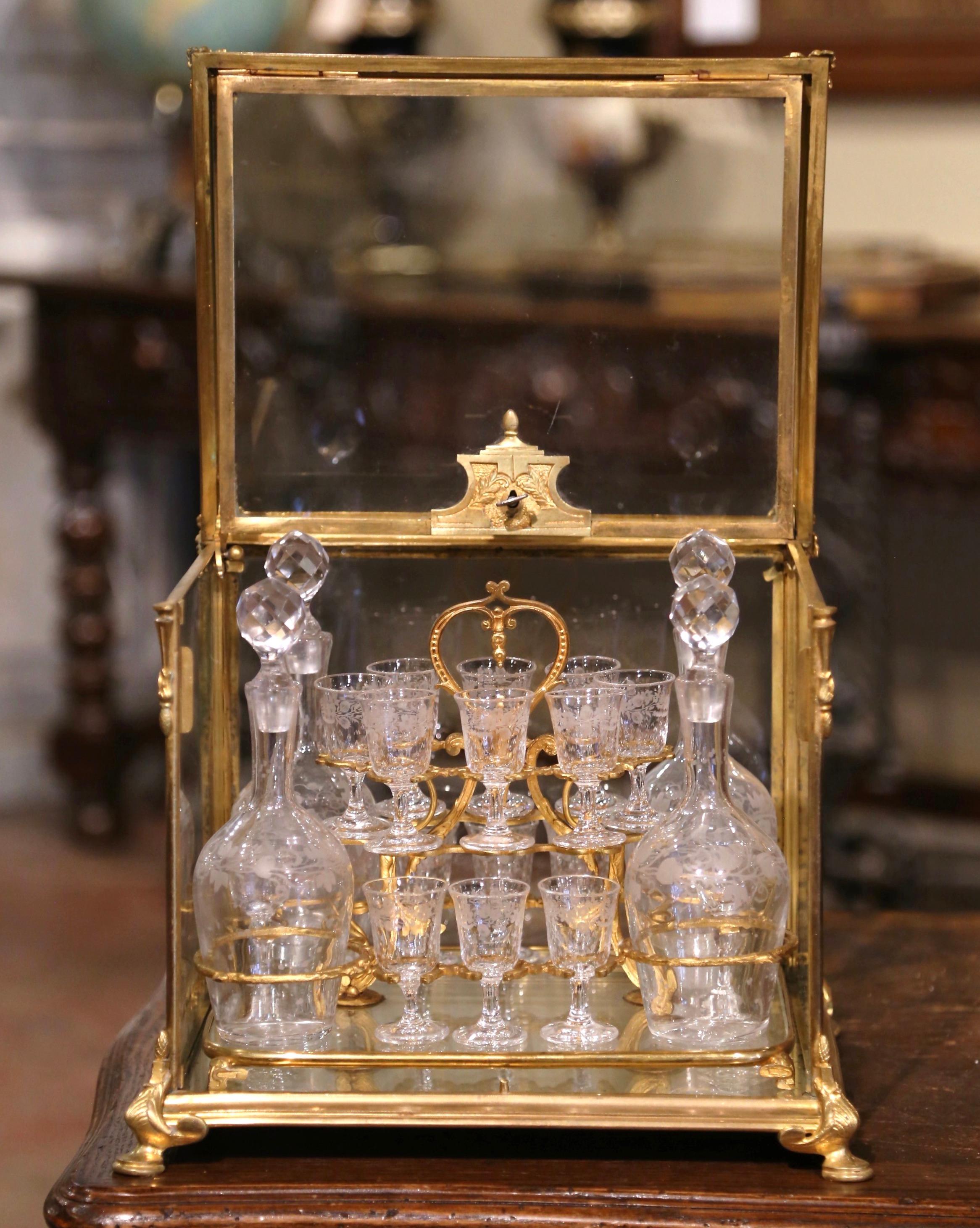 19th Century French Napoleon III Gilt Bronze and Glass Complete Cave à Liqueur 6