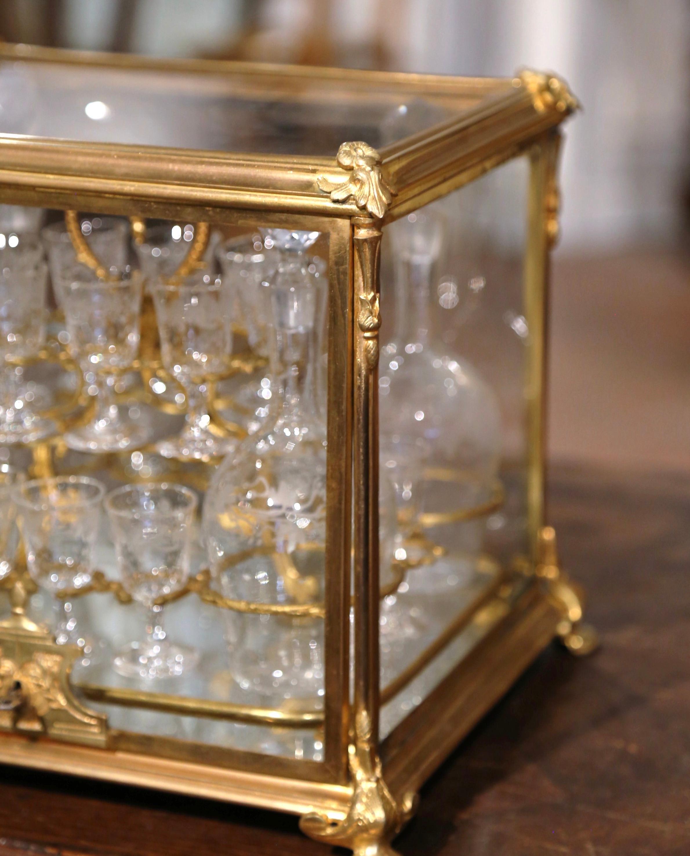 19th Century French Napoleon III Gilt Bronze and Glass Complete Cave à Liqueur In Excellent Condition In Dallas, TX