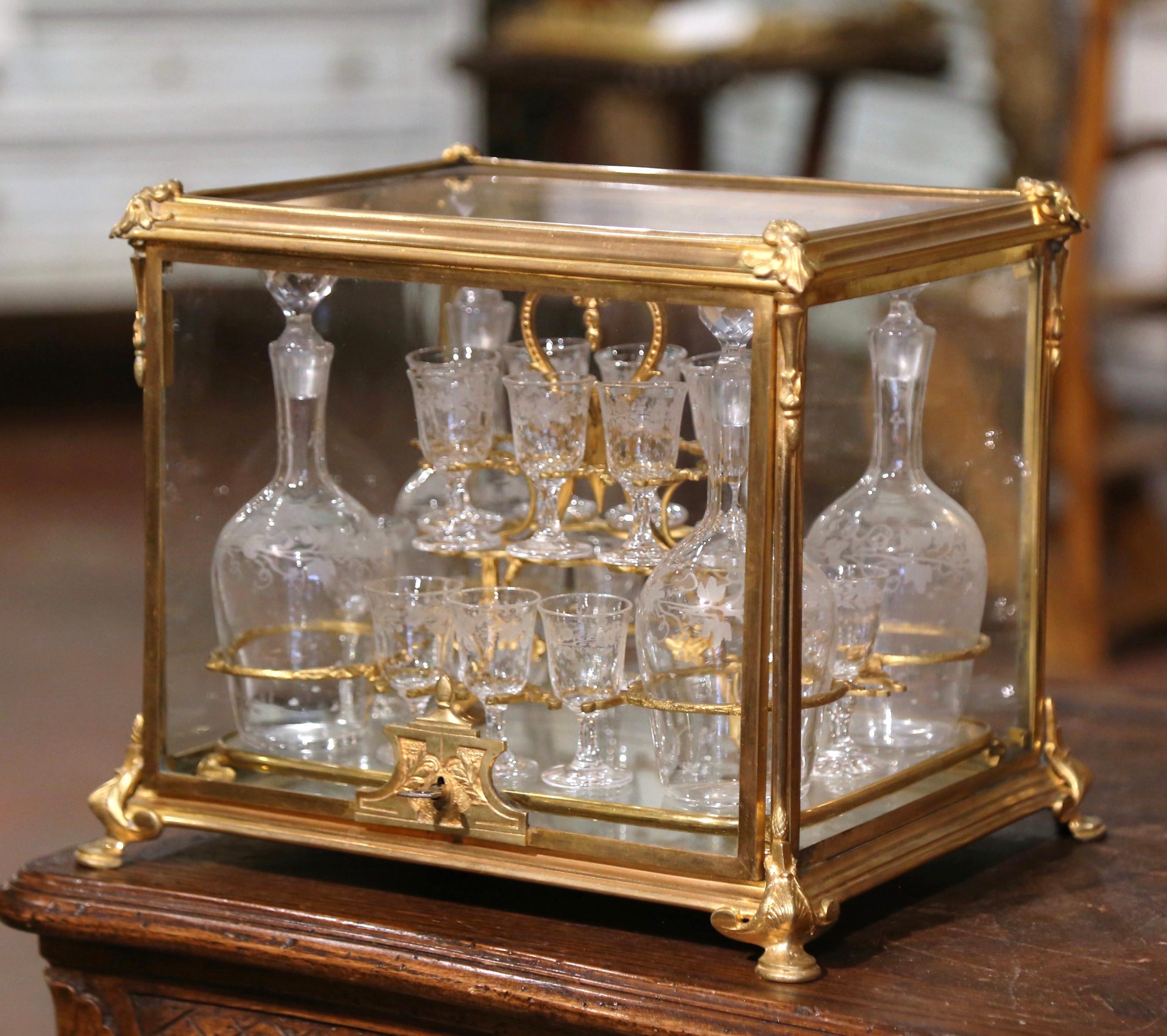19th Century French Napoleon III Gilt Bronze and Glass Complete Cave à Liqueur 3