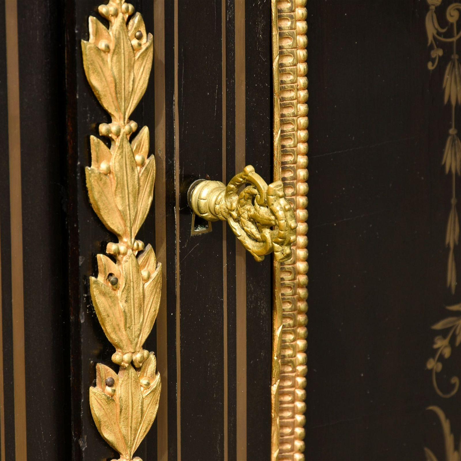 19th Century French Napoleon III Gilt Bronze Ebonized Side Cabinet / Sideboard For Sale 3