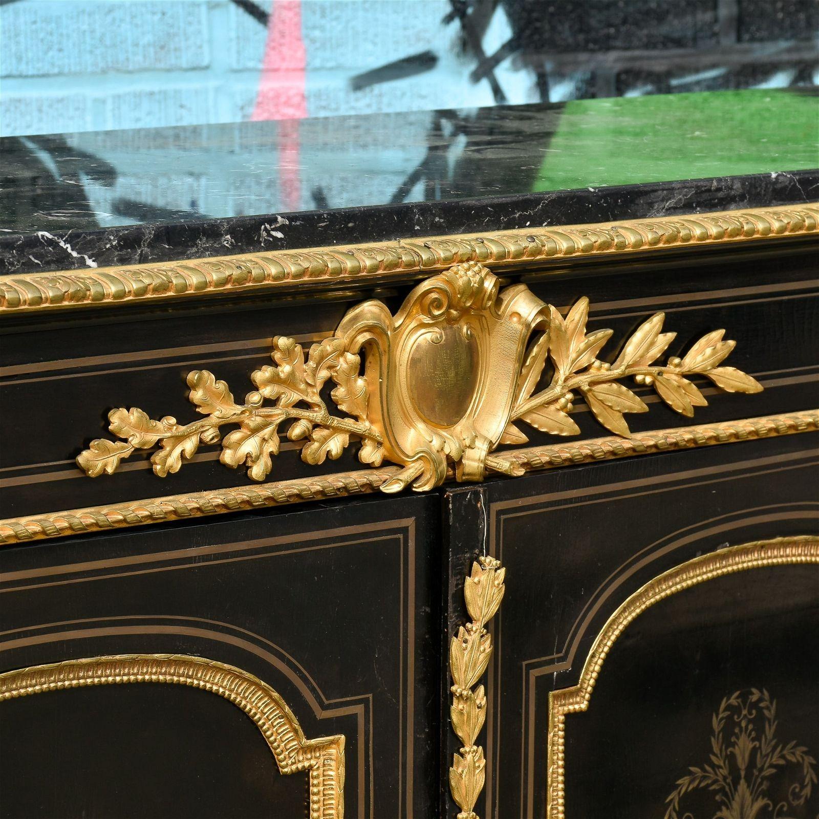19th Century French Napoleon III Gilt Bronze Ebonized Side Cabinet / Sideboard For Sale 4