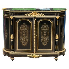 Antique 19th Century French Napoleon III Gilt Bronze Ebonized Side Cabinet / Sideboard