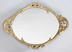 19th Century French Napoleon III Gilt Bronze Footed Mirror Plateau Tray