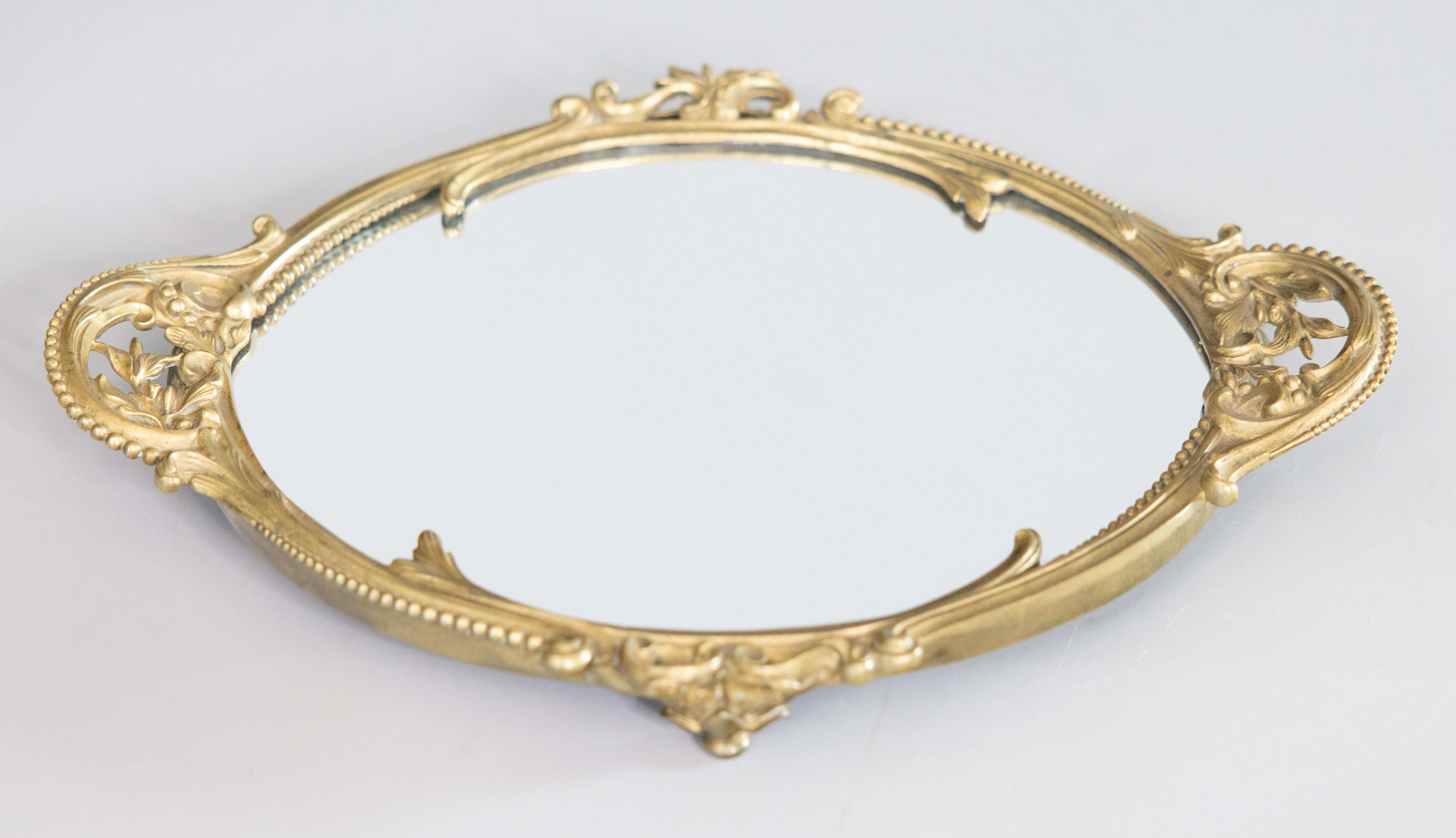 19th Century French Napoleon III Gilt Bronze Footed Mirror Plateau Tray 3