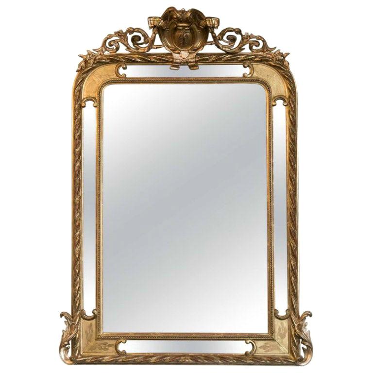 19th Century French Napoleon III Giltwood Pareclose Mirror For Sale