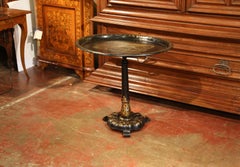 19th Century French Hand Painted Tole Tray Side Table with Gilt Pedestal Base