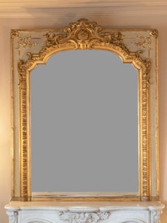 19th Century French Napoleon III Giltwood Trumeau Wall Mirror Rococo Revival