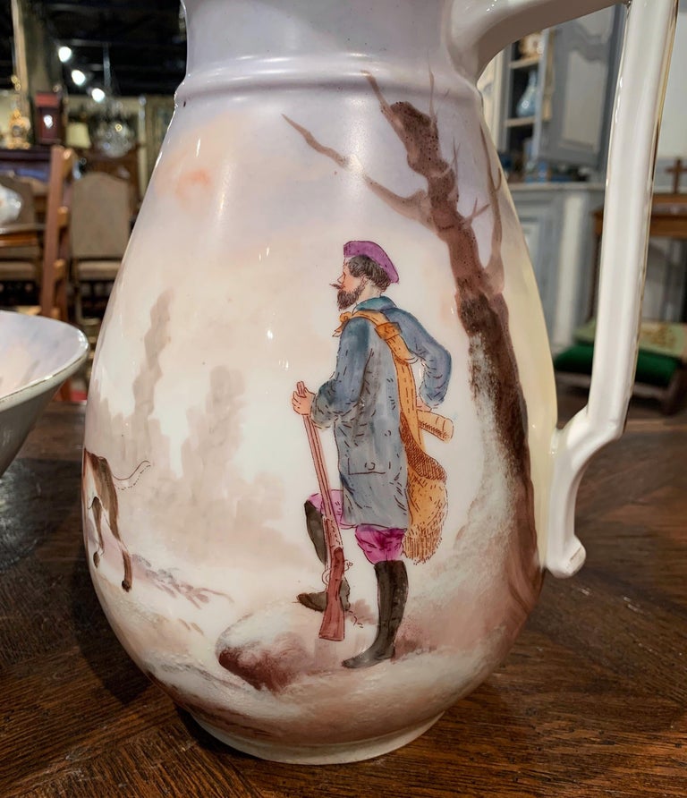 19th Century French Napoleon III Hand Painted Ceramic Wash Bowl and