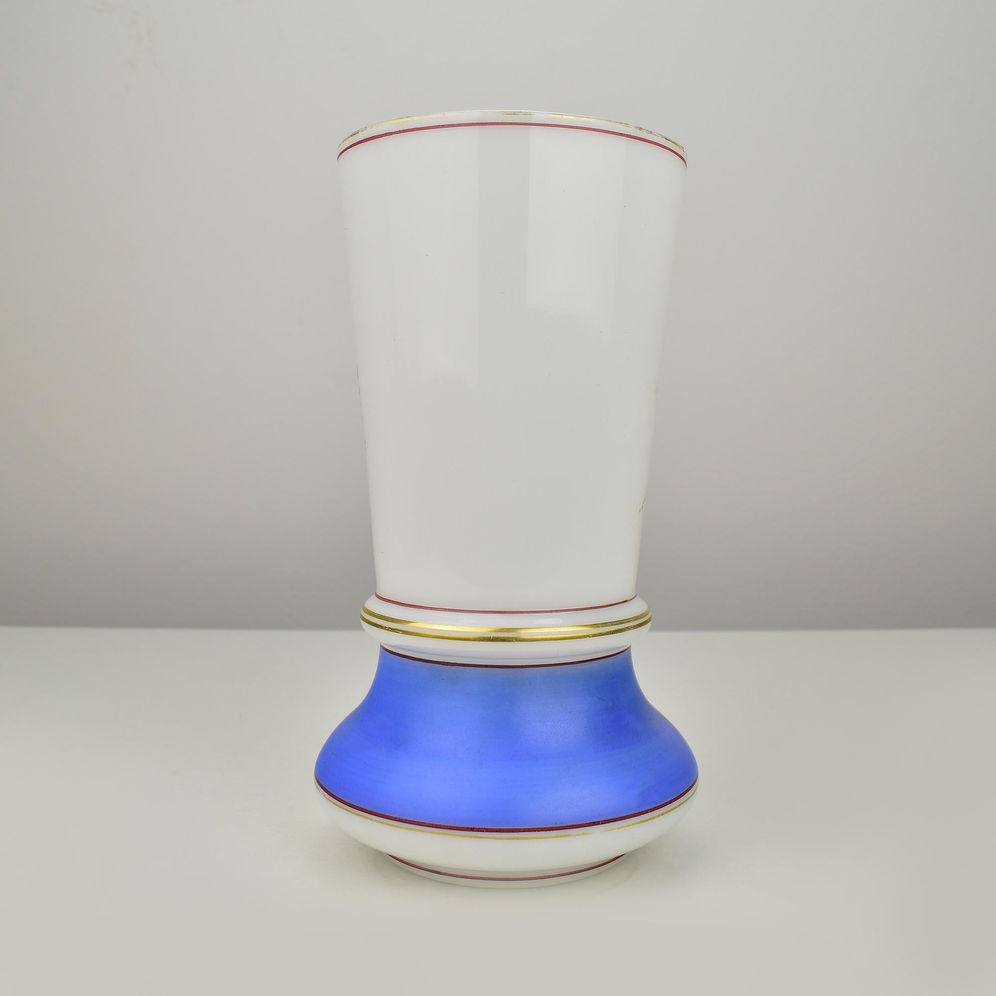 Dipinto a mano Vaso in vetro opalino dipinto a mano Napoleone III del XIX secolo in vendita