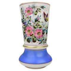 Antique 19th Century French Napoleon III Hand Painted Opaline Glass Vase