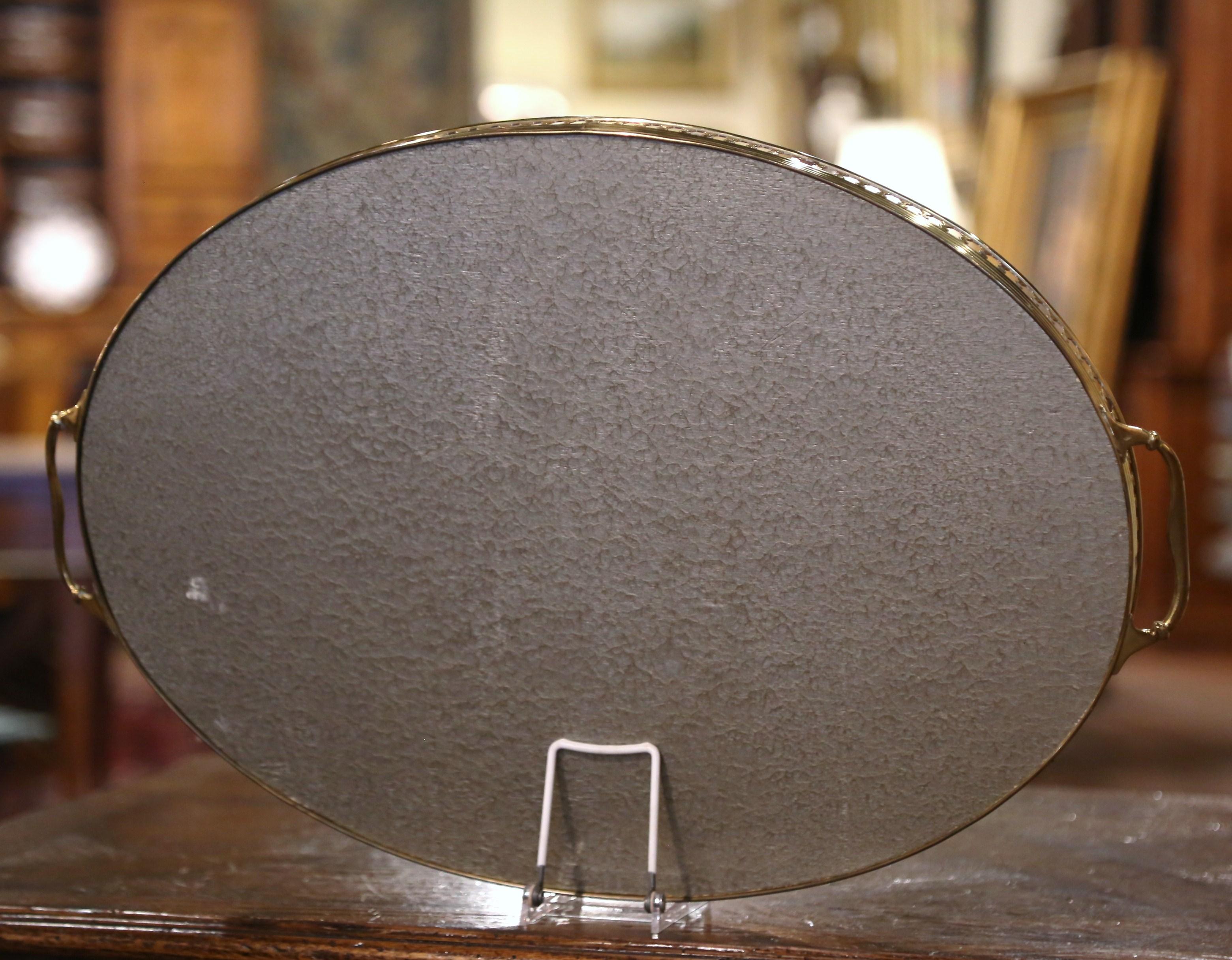 19th Century French Napoleon III Hand Painted Oval Brass Tray For Sale 6
