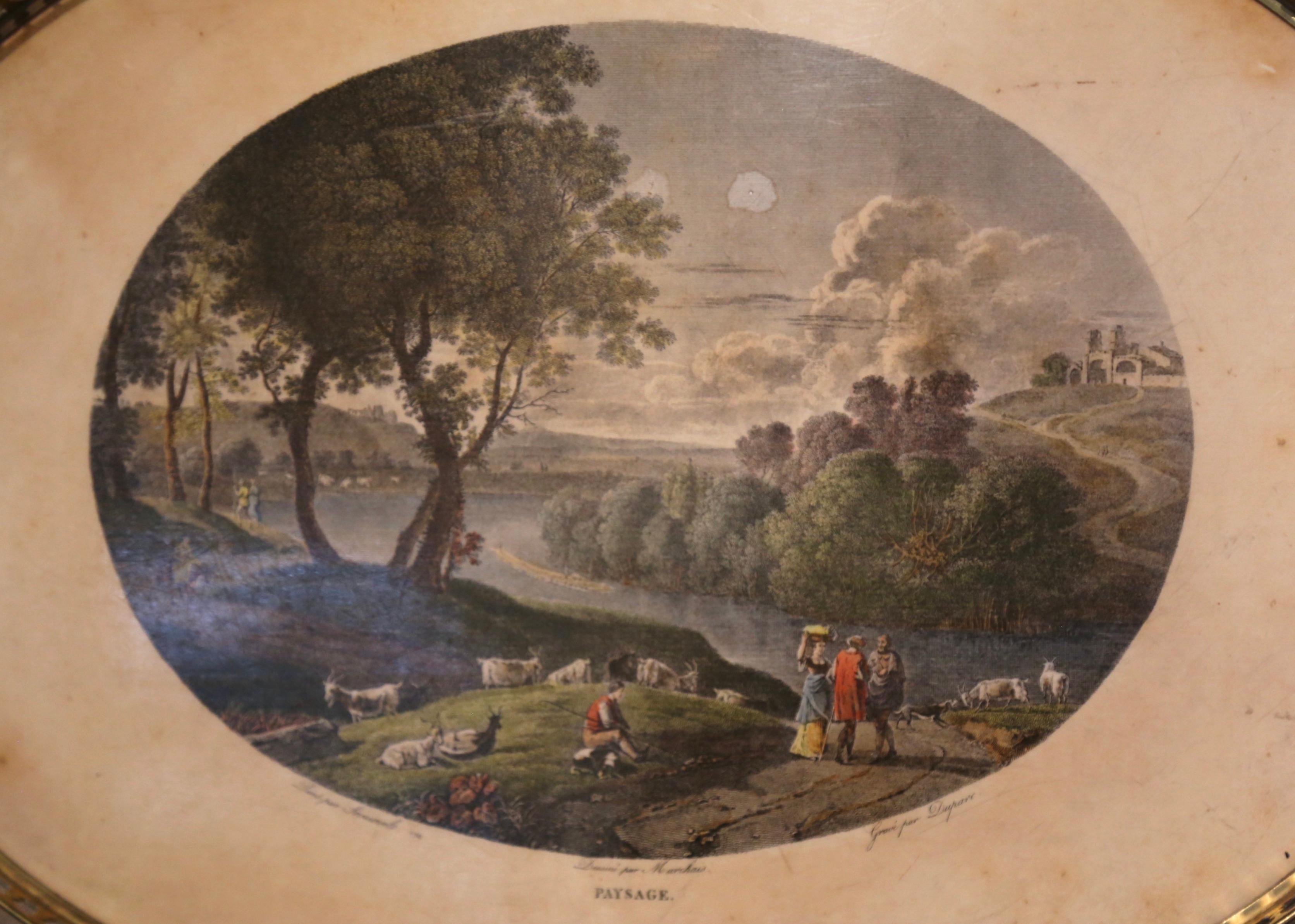 XIXe siècle Plateau ovale français du 19ème siècle en laiton peint à la main style Napoléon III en vente