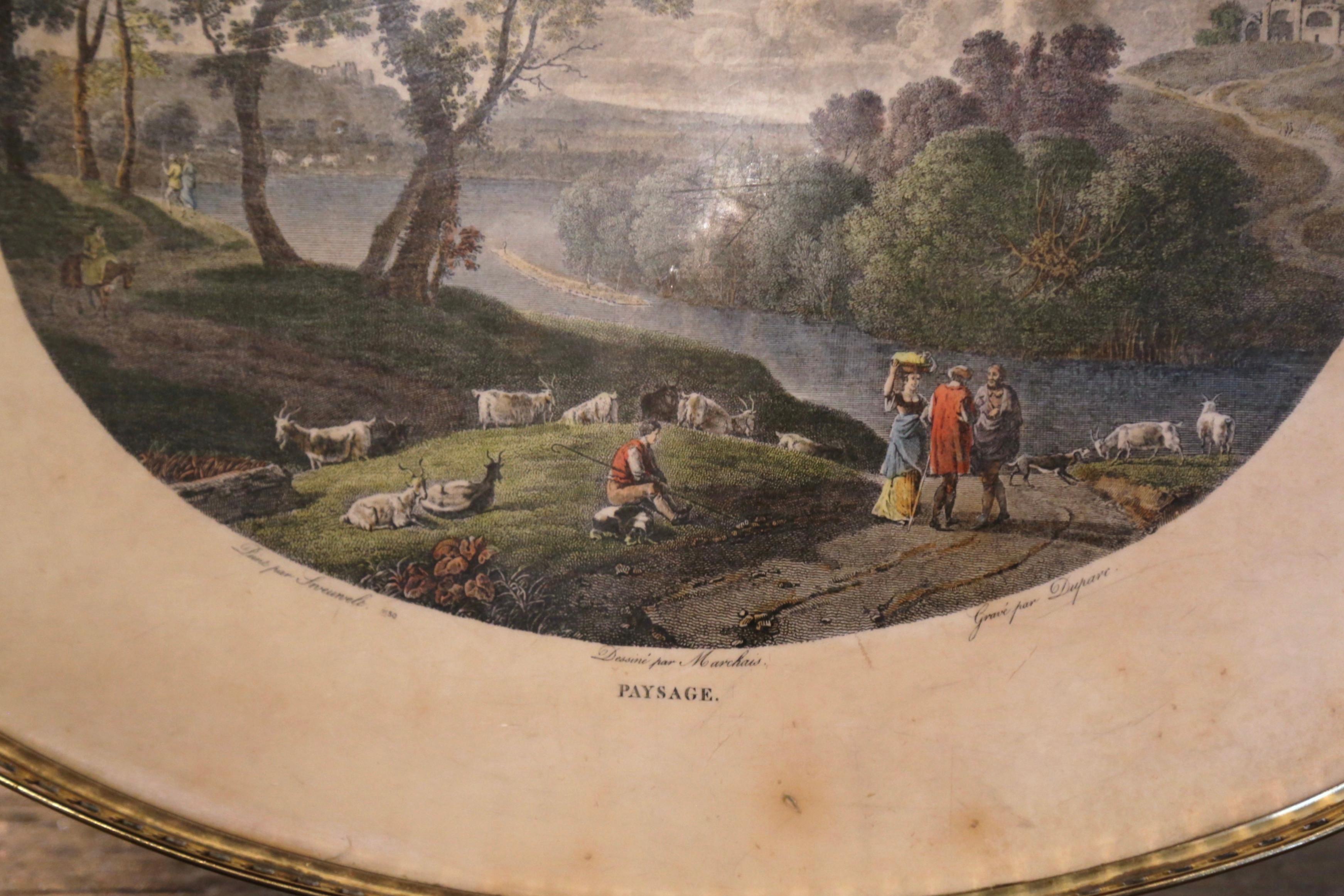 Métal Plateau ovale français du 19ème siècle en laiton peint à la main style Napoléon III en vente