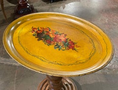 19th Century French Napoleon III Hand Painted Oval Tole Tray with Floral Motifs