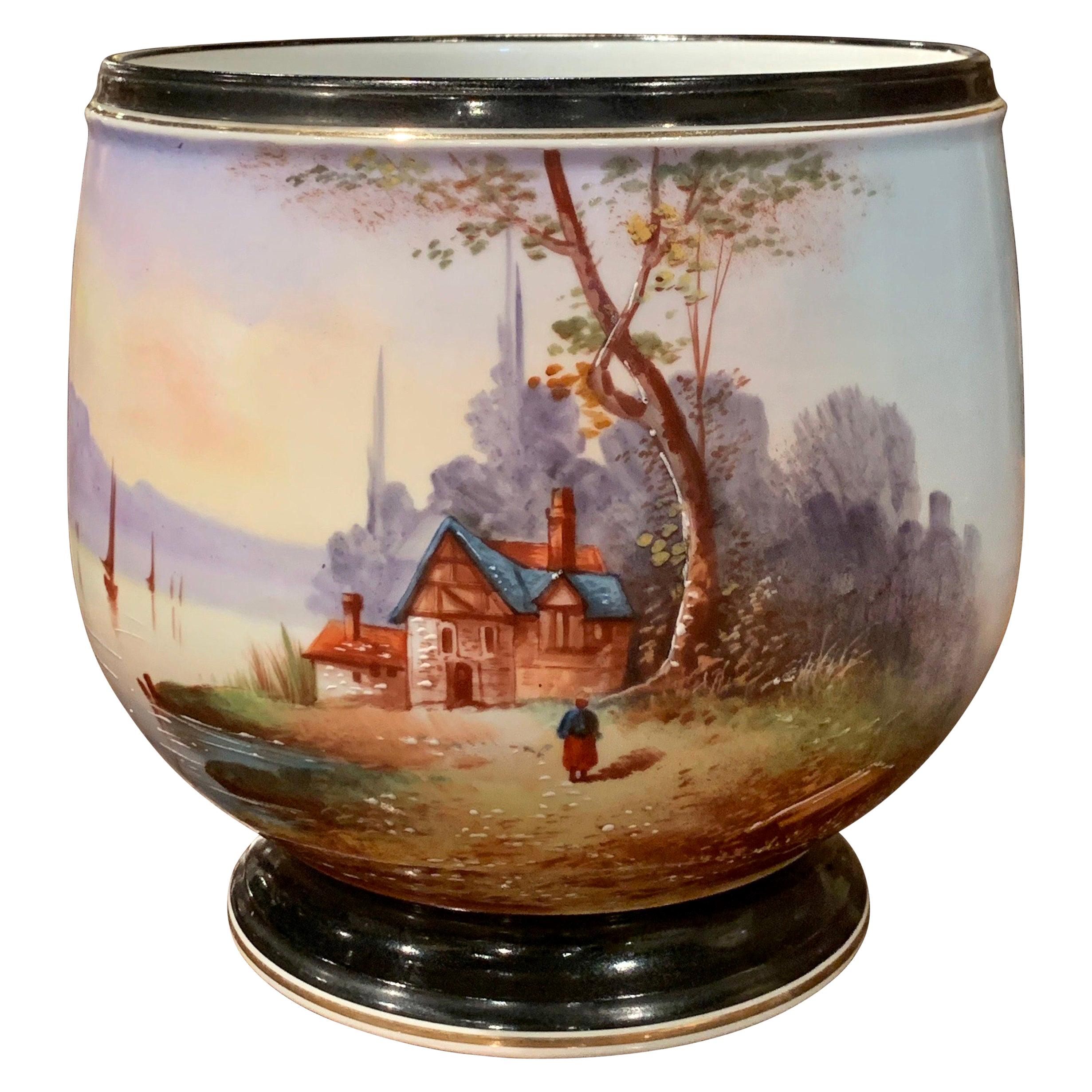 19th Century French Napoleon III Hand Painted Porcelain de Paris Cachepot For Sale