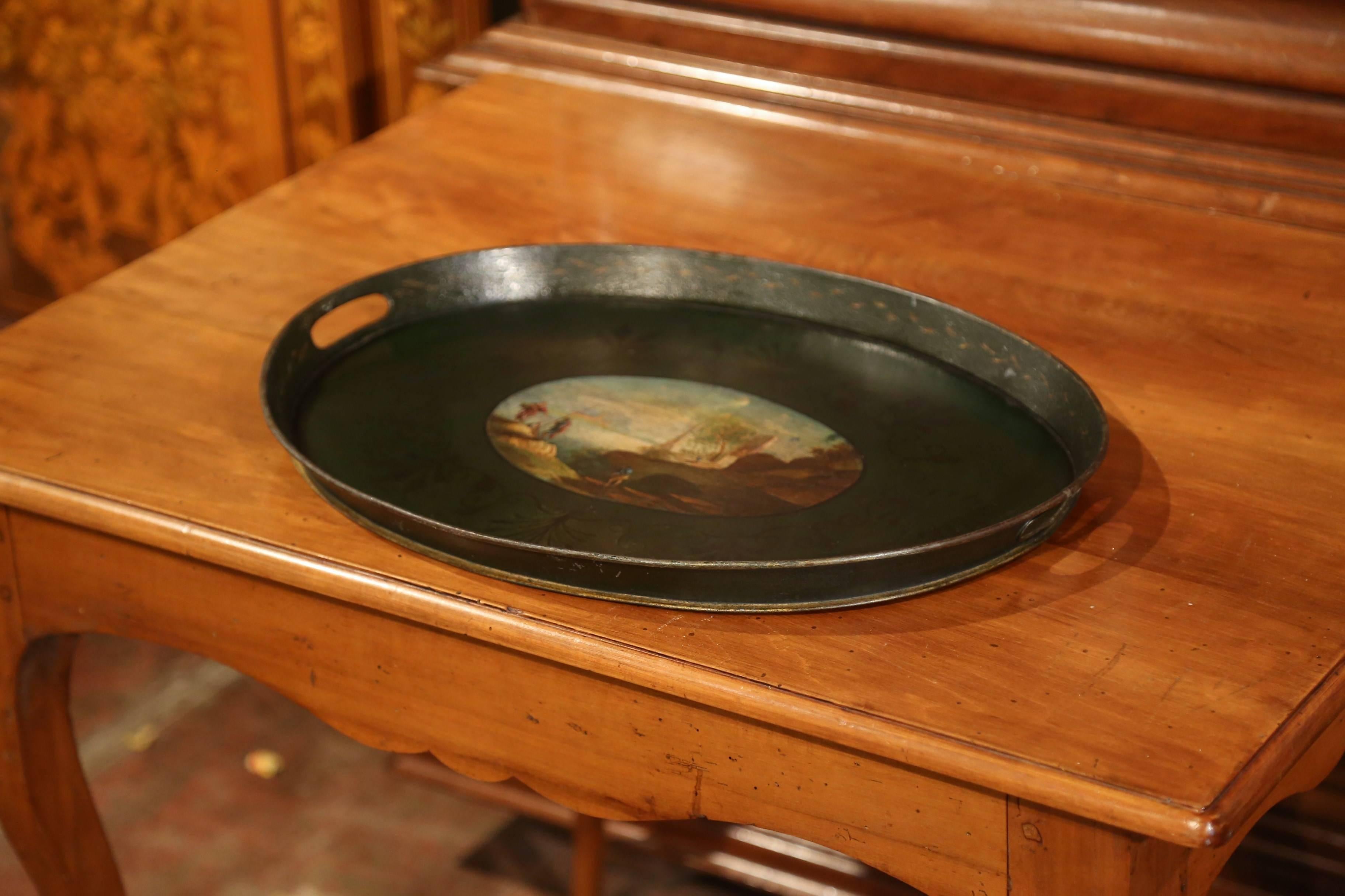 19th Century French Napoleon III Hand Painted Tole Tray In Excellent Condition For Sale In Dallas, TX