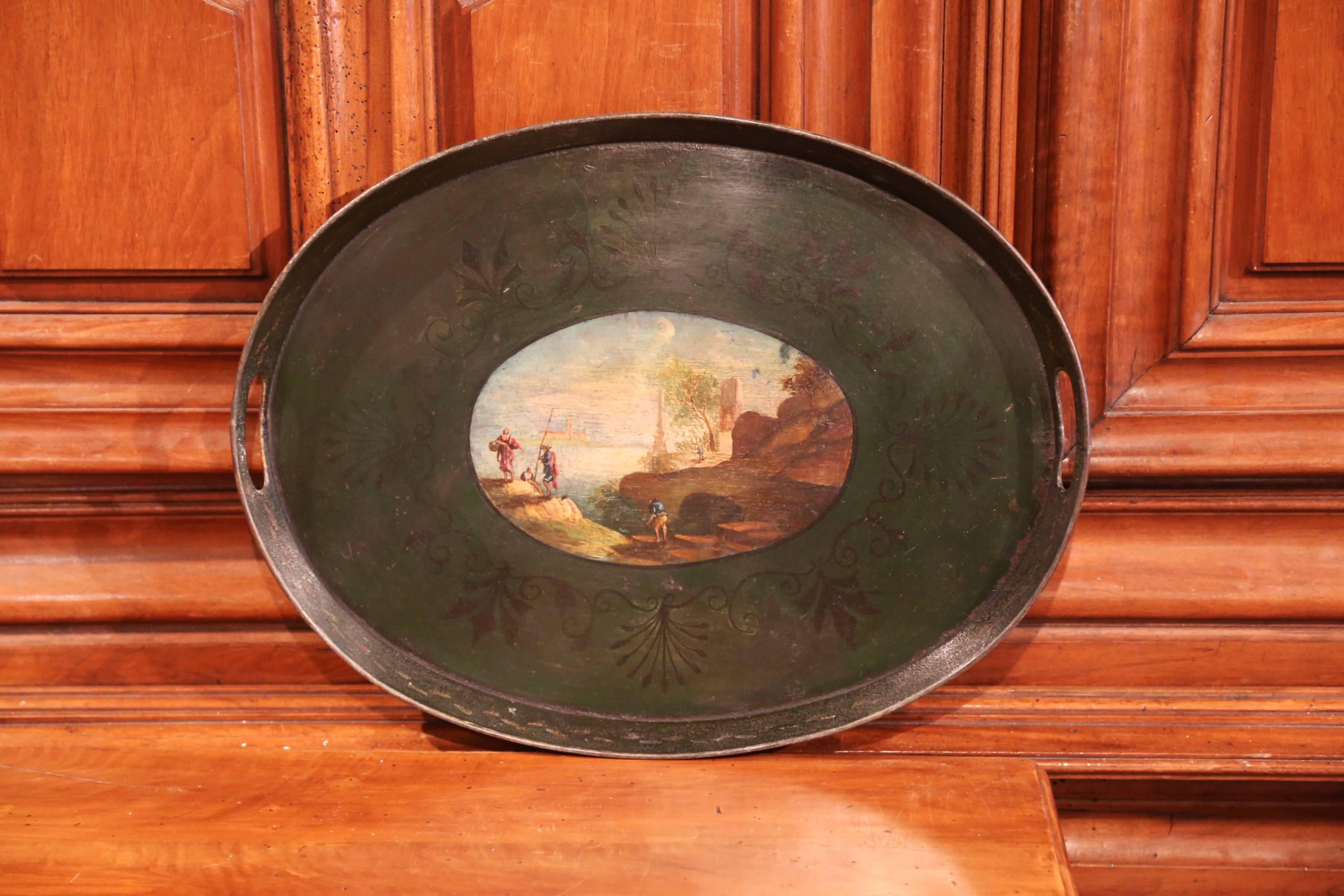 Tôle 19th Century French Napoleon III Hand Painted Tole Tray For Sale