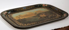 19th Century, French, Napoleon III Hand Painted Tole Tray with Pastoral Scene