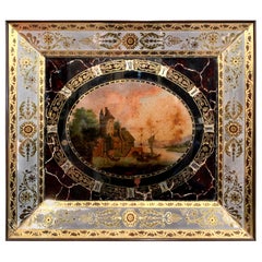 19th Century, French Napoleon III Hand Painted Wall Clock with "Églomisé" Glass