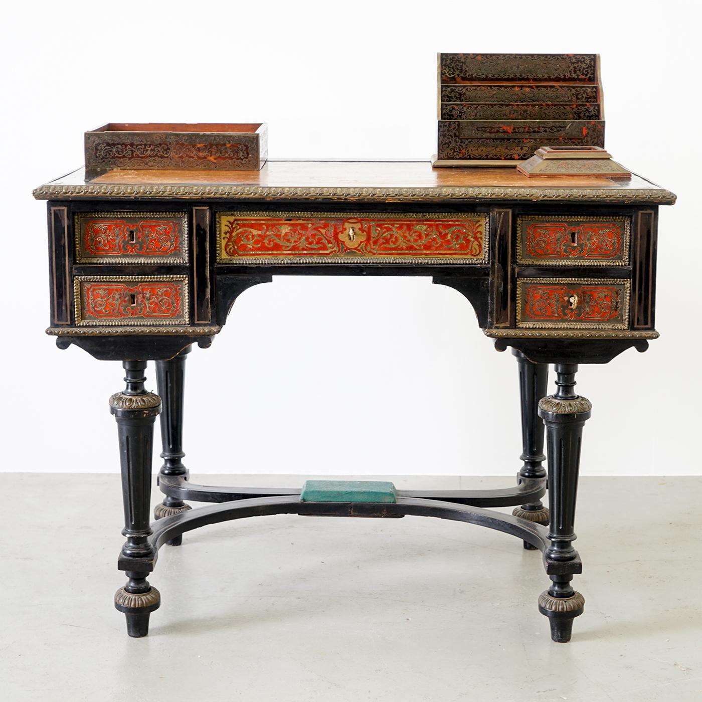 Baroque 19th Century French Napoleon III in Boulle Marquetry Writing Table