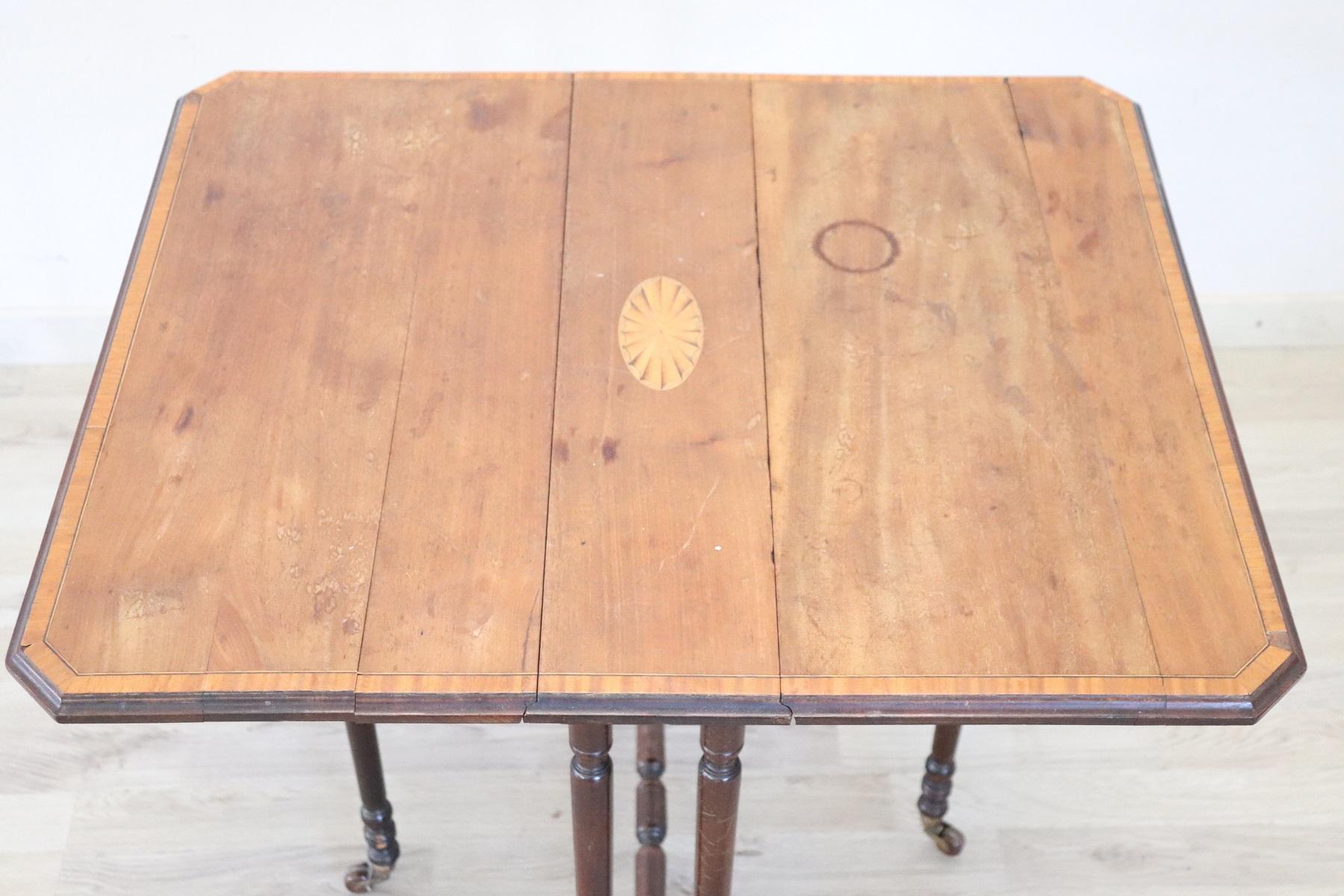 Inlay 19th Century French Napoleon III Inlaid Wood Folding and Serving Table For Sale