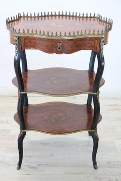 19th Century French Napoleon III Inlaid Wood with Golden Bronzes Étagère
