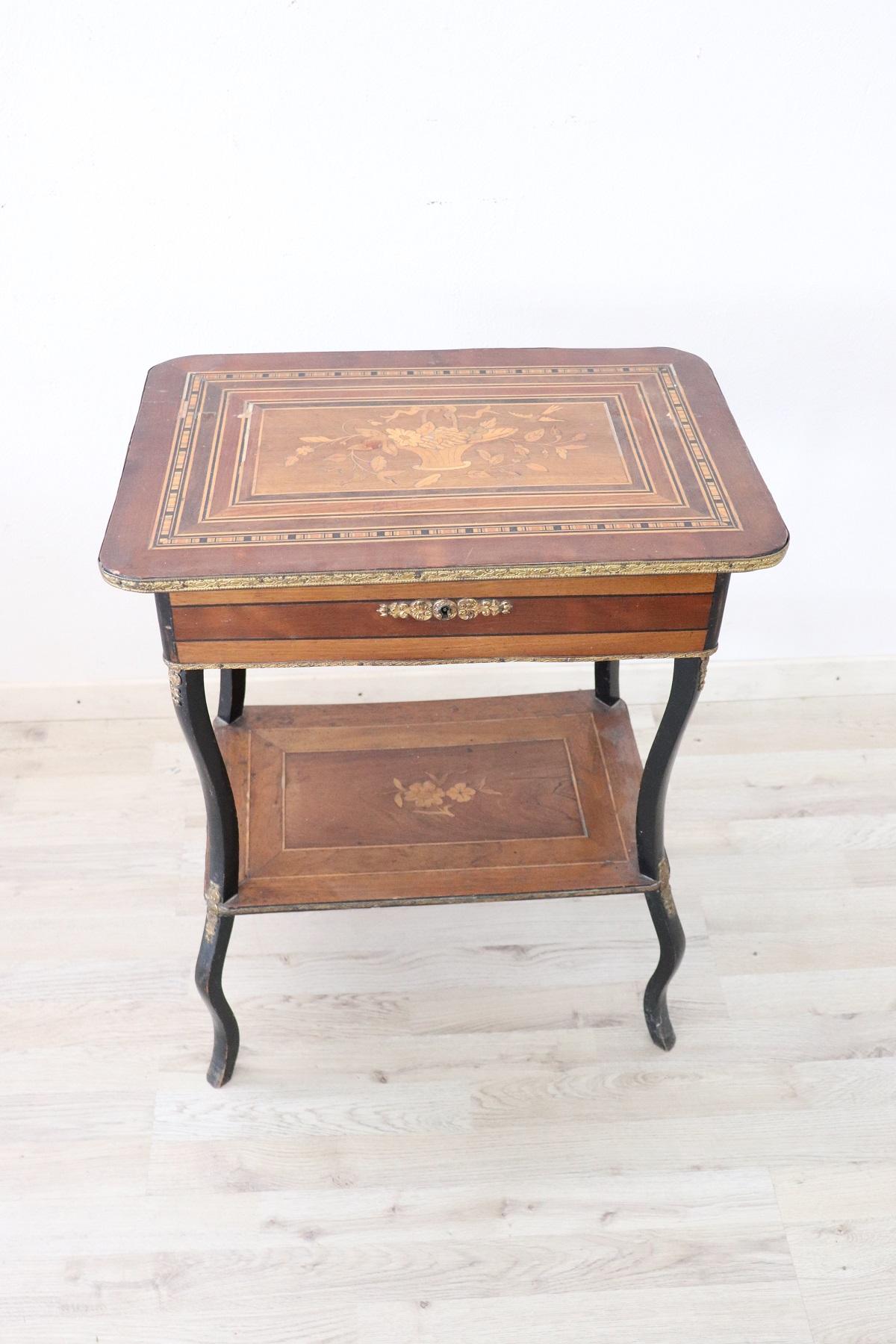 Inlay 19th Century French Napoleon III Inlaid Wood with Golden Bronzes Vanities Table For Sale