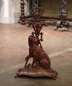 19th Century French Napoleon III Iron Umbrella Stand with Dog Motif