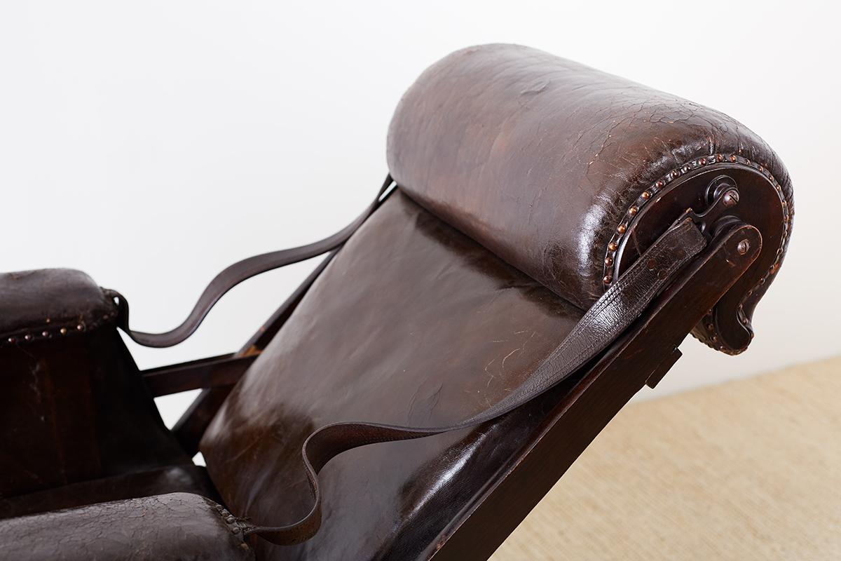 19th Century French Napoleon III Leather Reclining Armchair For Sale 10