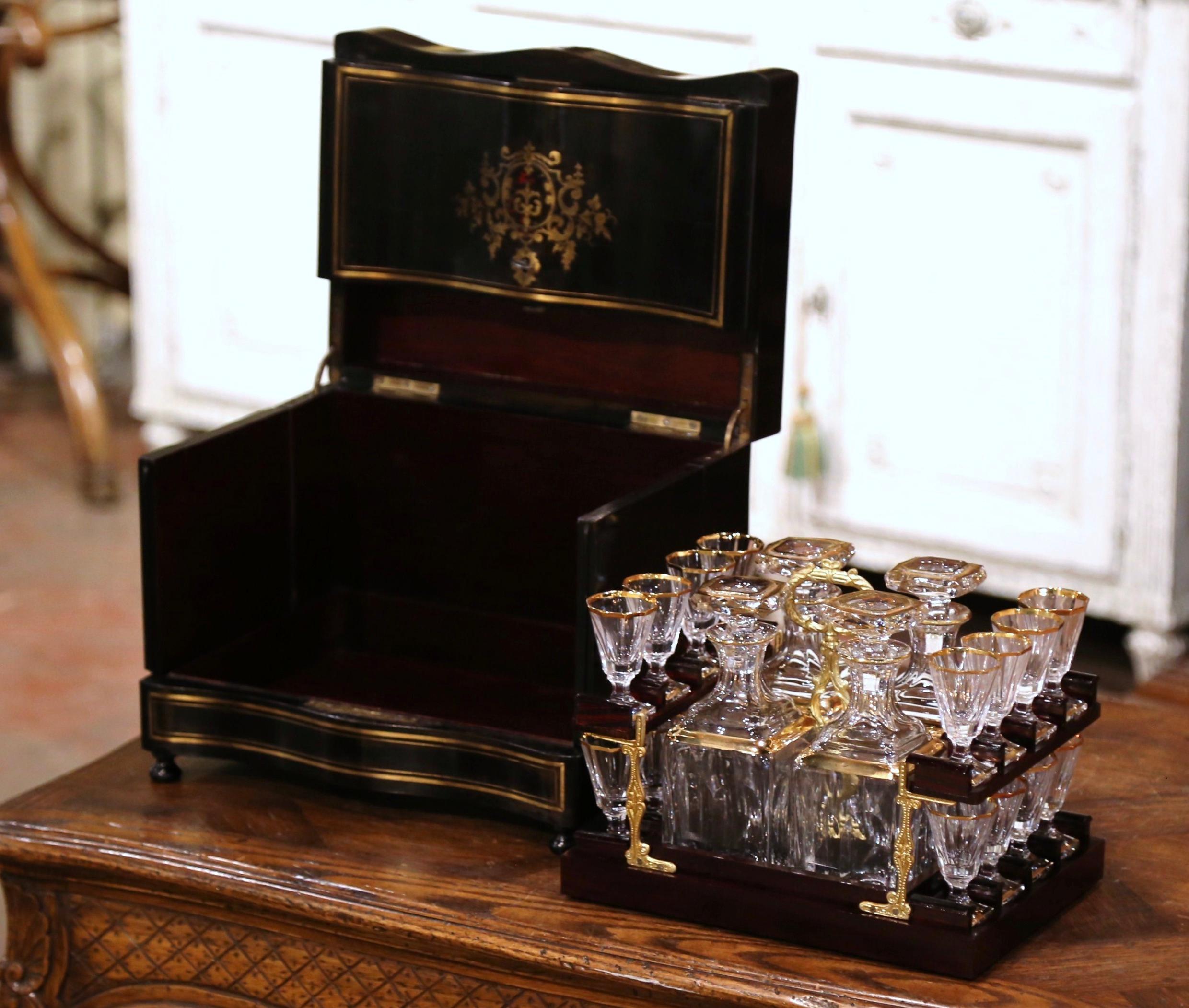 19th Century French Napoleon III Mahogany and Bronze Inlaid Liquor Box 5
