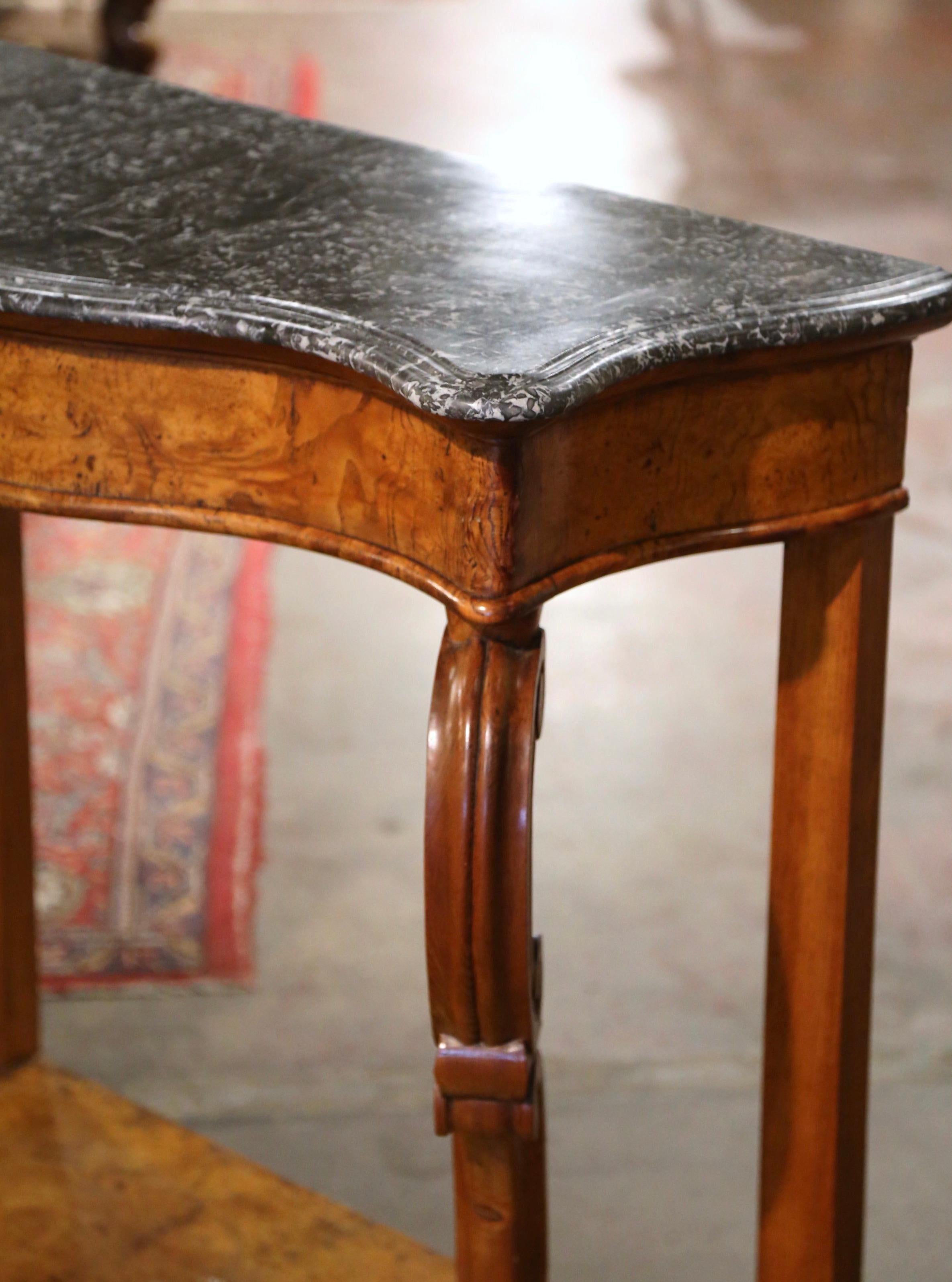 19th Century French Napoleon III Marble Top Carved Elm Console Table For Sale 7