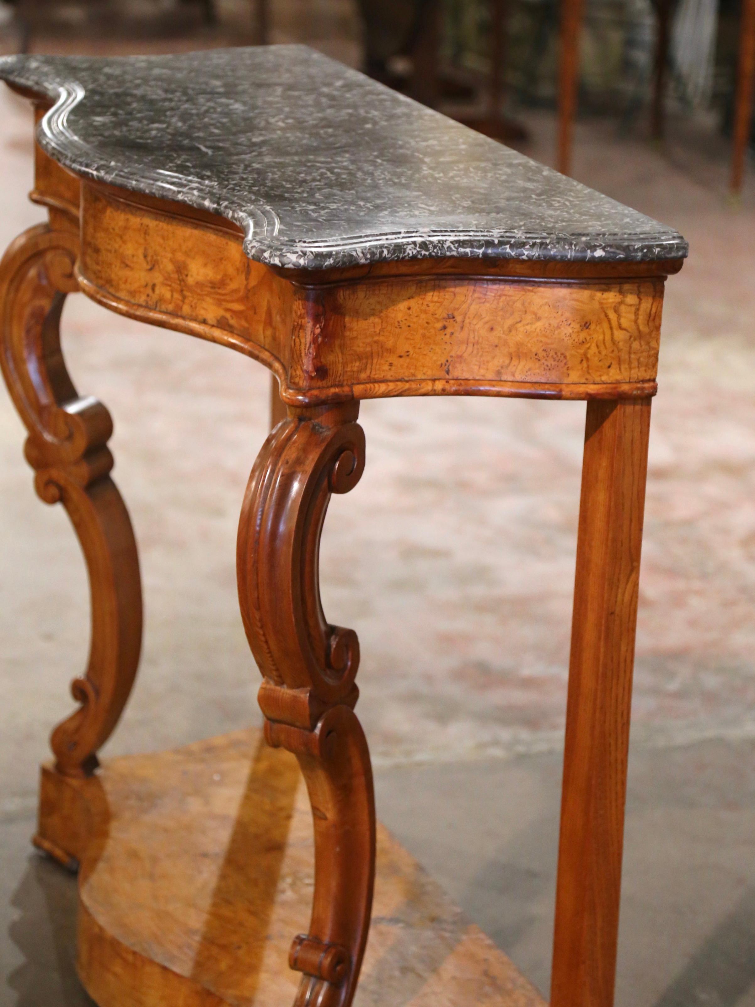 19th Century French Napoleon III Marble Top Carved Elm Console Table For Sale 8