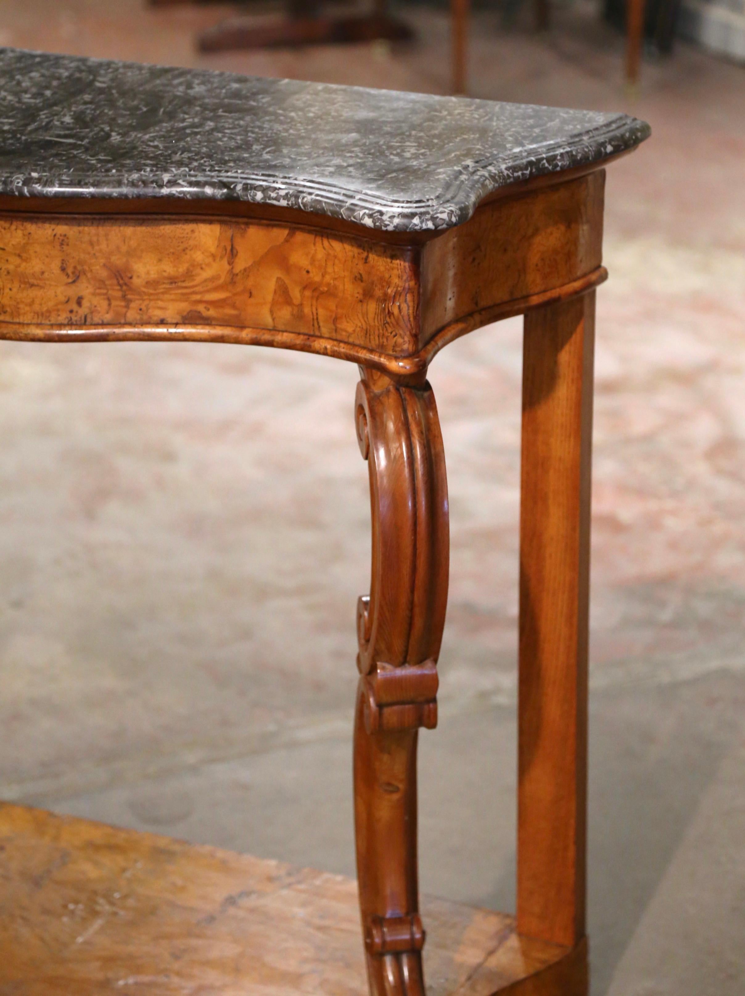 19th Century French Napoleon III Marble Top Carved Elm Console Table In Excellent Condition For Sale In Dallas, TX