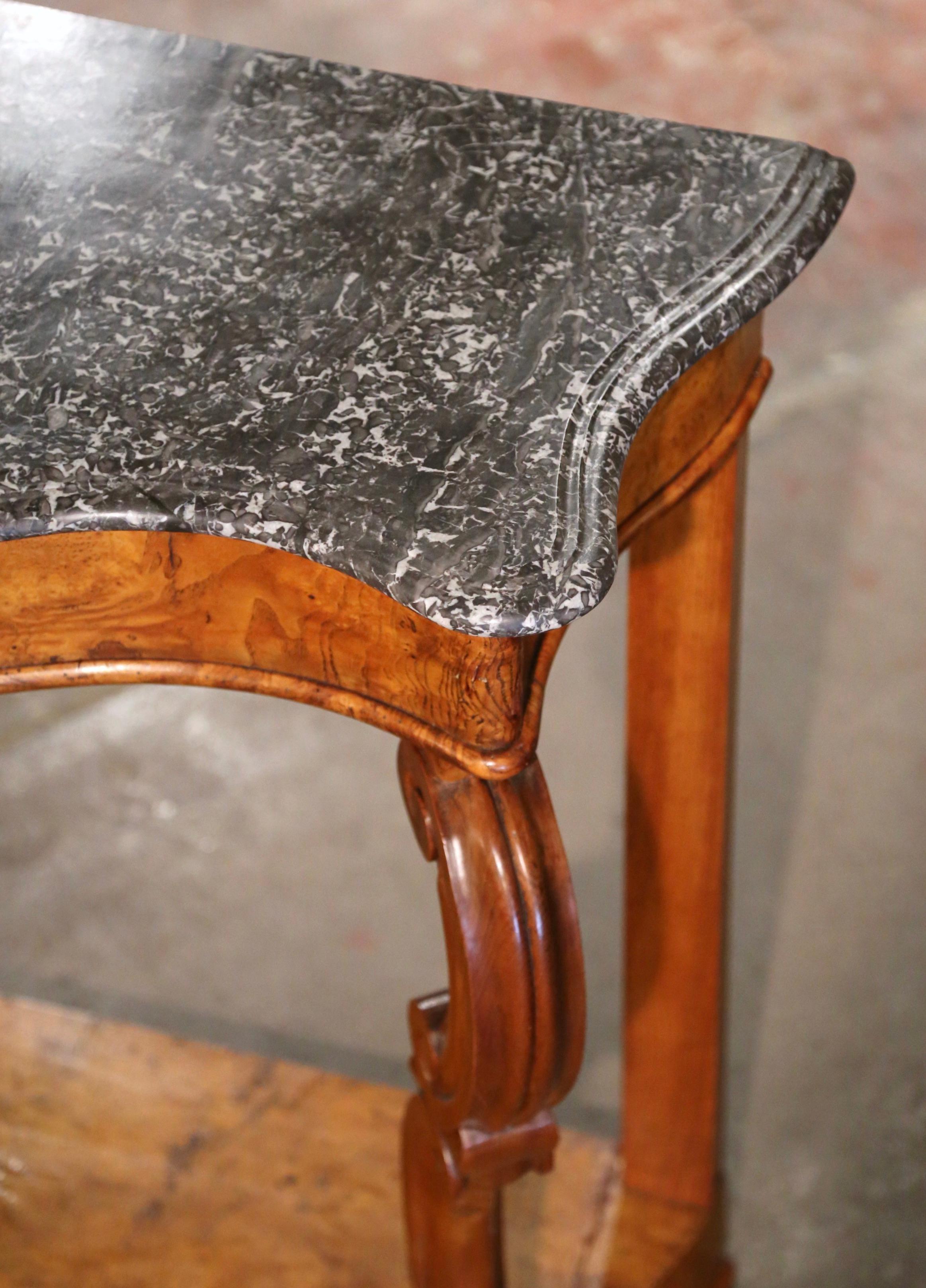 19th Century French Napoleon III Marble Top Carved Elm Console Table For Sale 4