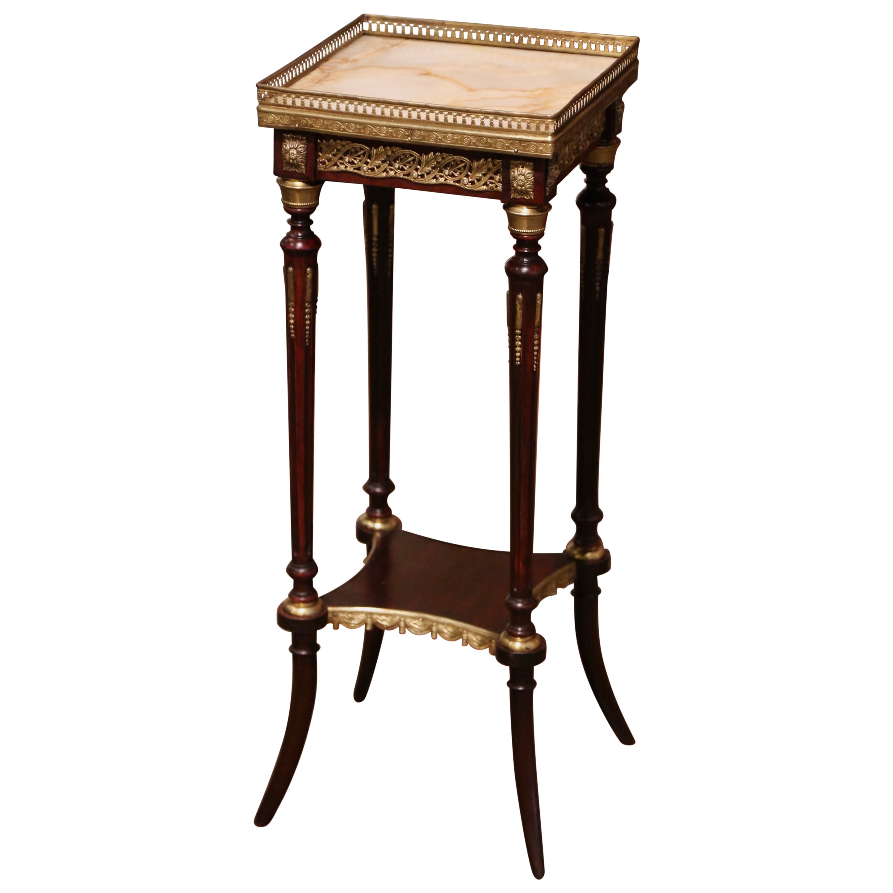 19th Century French Napoleon III Marble Top Mahogany and Brass Étagère Table