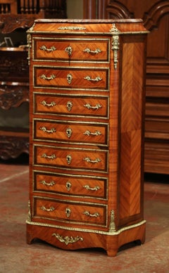 Commode secrétaire française du XIXe siècle en marqueterie Napoléon III et bronze pour femme